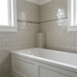 Beautifully refinished bathtub and shower with flawless porcelain and tile surfaces in a modern bathroom, Youngstown OH 44512